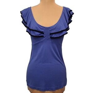 HM Blue Ruffle Sleeve Scoop Neck Empire Waist Viscose Top Small